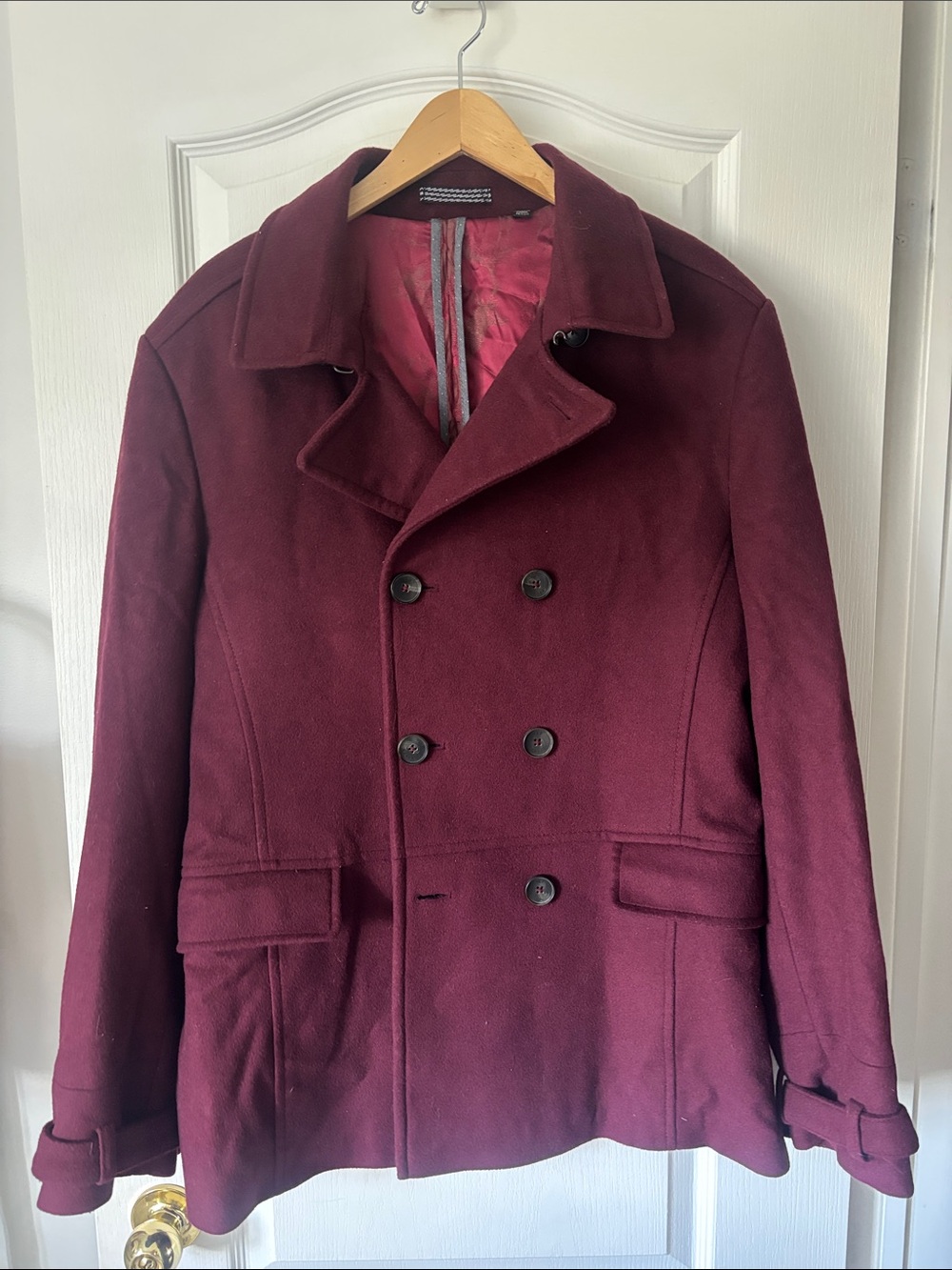 Ted Baker Men's Double-Breasted Wool Peacoat - Burgundy